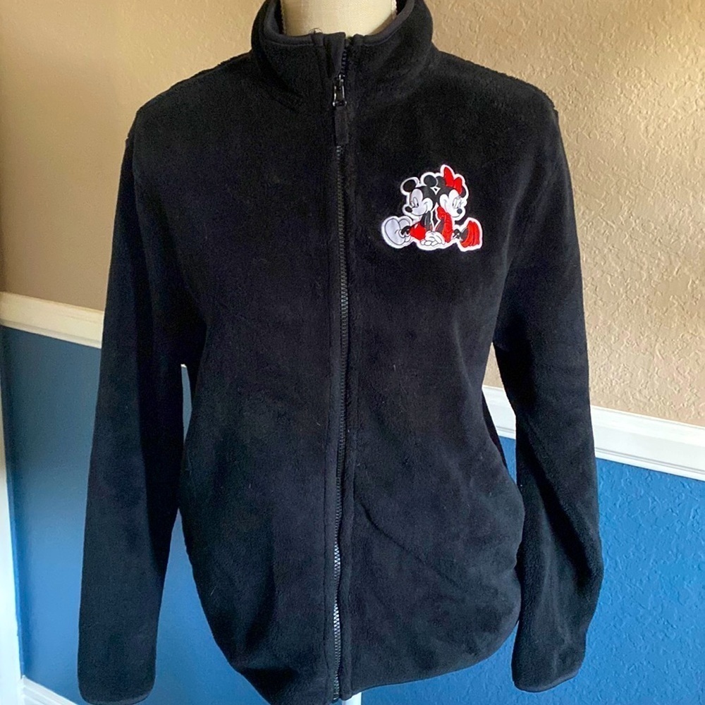𝅺disney Mickey Mini Mouse Black Fleece Zip up Sweater Large
